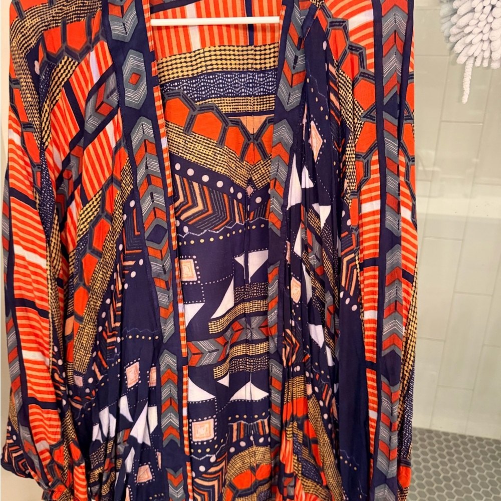 Anthropologie Colorful Geometric Patterned Kimono
